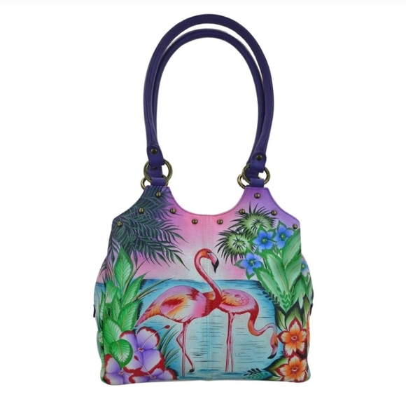 Anuschka Flamingo Triple Compartment Medium Satchel - Picture 1 of 13